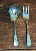 Vintage SHEFFIELD A1 Silver Plate Serving Fork &amp; Spoon W/Mother of Pearl... - £34.01 GBP