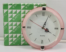 N) Plastic Pink Translucent 8&quot; Round Battery Operated Hanging Wall Clock - £7.73 GBP