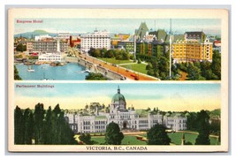 Dual View Empress Hotel Parliament Victoria BC Canada UNP Linen Postcard V23 - £2.85 GBP