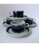 Set/4 Finland Arabia Anemone Demitasse Cups &amp; Saucers Blue Hand Painted ... - £97.62 GBP