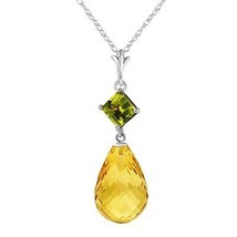 5.5 Carat 14K Solid White Gold Further Reaches Peridot Citrine Necklace 14&quot;-24&quot;  - £226.69 GBP