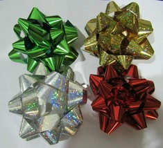 Lot of 48 Metallic 3.5″ Gift Bow Silver &amp; Gold Sparkle Solid Red Green - £7.89 GBP