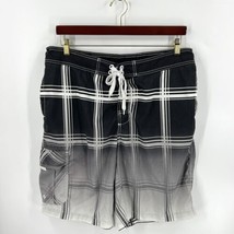 Arizona Mens Swimsuit Trunks Size XL Black White Plaid Drawstring Lined - £11.07 GBP