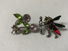 Pin Scatterpin Mosquito With Bow Cupid &amp; Cherry Jewelry Fruit Theme Rhin... - $31.18