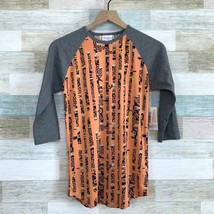 LuLaRoe Randy Baseball Tee Gray Orange Abstract Print Womens XS - £11.46 GBP