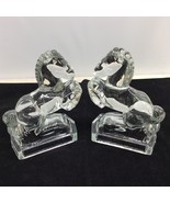 L.E. Smith Rearing Horse Bookends Pair Set Clear Glass Art Deco Vintage ... - $39.55