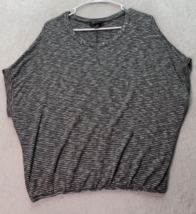 AB Studio Blouse Top Womens Size Medium Gray Striped Knit Rhinestone Round Neck - £10.24 GBP