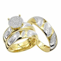 0.40Ct Round Diamond Engagement Ring Wedding Band Set 14K Yellow Gold Over - £113.47 GBP