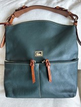 Dooney &amp; Bourke Dillen Double Pocket Hobo Satchel Bag Green Pebbled Leather - $145.08