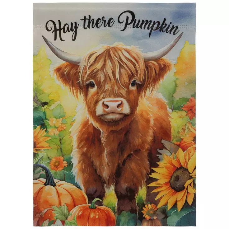 Hay There Pumpkin Cow Fall Garden Flag - 2 Sided Message, 12.5&quot; x 18&quot; - $9.99