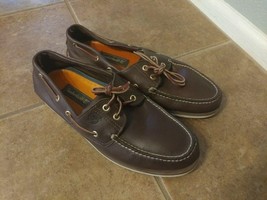 Timberland Men&#39;s Leather Boat Shoes Classic Slip On Brown Lace Up USA Sz 12M - £35.03 GBP