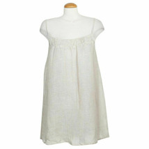 Eileen Fisher Natural Beige Linen Gauze Shirred Cami Sleeveless Dress Xs - £86.52 GBP