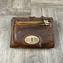 Fossil Small Leather Bifold Snap Wallet Brown with Zip Coin Pocket Key Per - $12.08