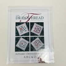 The Drawn Thread Cross Stitch  Alphabet Ornaments One A B C &amp; D Chart and Beads - £9.49 GBP