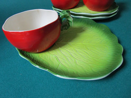 Holt Howard Majolica Set Of 2 CUPS/SAUCER Trays Leaves Tomato Design 4pcs [58] - $123.75