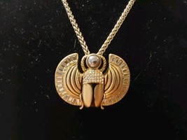 Lia Sophia Scarab Beetle Pendant Necklace and/or Brooch Goldtone Rhinest... - £33.72 GBP