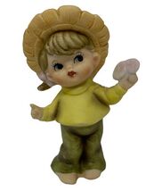 Vintage Norleans Bisque Figurine Girl in Straw Hat Japan 5" - $14.24