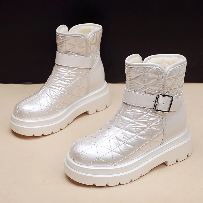 Warm  Snow Boots Woman Winter 2024 Waterproof Pu Leather  Platform Ankle Booties - £185.49 GBP