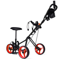 3 Wheel Folding Push Pull Golf Cart Club Trolley W/Seat Scoreboard Bag Red Color - £148.61 GBP