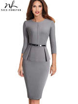 Nice-forever Vintage Elegant Wear to Work with Belt Peplum vestidos Busi... - £79.32 GBP+