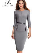 Nice-forever Vintage Elegant Wear to Work with Belt Peplum vestidos Busi... - £79.38 GBP+