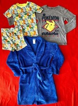 Lot of Pokemon Boys&#39; Snug-fit PJs Long Sleeve Shirt &amp; Blue Robe Sz 7 8 10 12 - £22.83 GBP