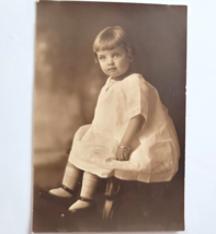 Vintage Photograph Young Girl Sitting on Chair White Dress Bracelet 4 x 5 3/4&quot; - £7.82 GBP