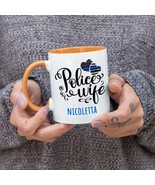 Personalized Police Wife Black Blue  Heart Coffee Mug White - $11.00