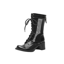Sweet Platform Ankle Boots Fashion Cross Tied Chunky Heels Shoes Woman Genuine L - £103.91 GBP