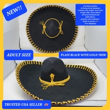 adults plain black with gold olors mexican charro sombrero MARIACHI HAT  - £78.55 GBP
