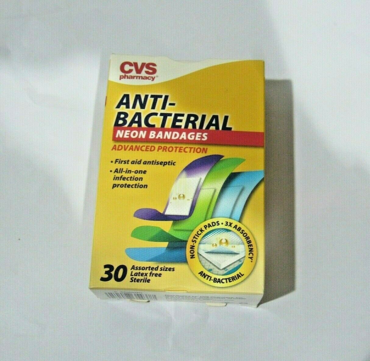 NEON Plastic Anti-Bacterial Bandages 30 Ct per Box 3 Assorted Sizes by CVS - £6.27 GBP