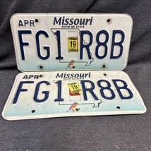 Missouri License Plate 2019 Show Me State - Apr FG1 R8B - Matched Pair Bluebird - £9.36 GBP