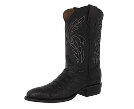 Mens Black Western Boots Leather Anaconda Snake Print Cowboy Wear Round ... - £91.73 GBP