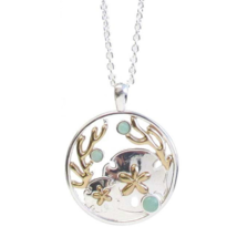 Sea Life Theme Seaglass Round Pendant Necklace White Gold - £11.10 GBP