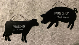 Metal Wall Hanging Signs Cow FARM SHOP FRESH MILK Pig fresh bacon Set Of 2 - £5.34 GBP