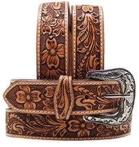 Western 1-1/2&quot; Wide Antique Floral Tooled Full-Grain Leather Belt 26RS05 - $64.99