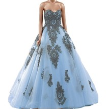 Kivary Gothic Black Lace Tulle Ball Gown Sweetheart Long Corset Prom Evening Dre - £134.52 GBP