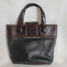 VTG Brighton Hand Bag Brown Black Croc Embossed Leather NO Crossbody Str... - $26.72