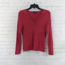 Ann Taylor Cardigan Womens Small Red Silk V Neck Long Sleeve Button Up - £19.65 GBP