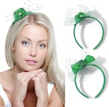 Green Hat St Patrick&#39;s Day Headband Gillter Flower Hair Hoop Sequined Co... - $33.80