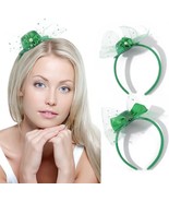 Green Hat St Patrick&#39;s Day Headband Gillter Flower Hair Hoop Sequined Co... - £25.24 GBP