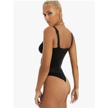 Danielle Bernstein Womens 8 Black Satin V Neck Sleeveless Bodysuit NWT CV52 - $34.29