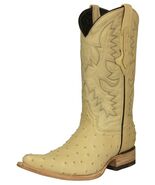 Mens Sand Cowboy Boots Leather Ostrich Quill Print Western Wear Pointed ... - $119.50