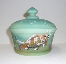 Fenton Glass Jadeite Koi Pond Fish Covered Box Dish Ltd Ed #7/30 JK Spin... - $242.02