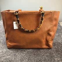 NEW CHICOS Bamboo Tote Bag in Cognac Faux Leather Purse Large Brown NWT $119 - £27.35 GBP