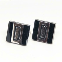 Vintage Mens Swank Shiny Silvertone &amp; Black Mid Century Cufflink Set D M... - £33.04 GBP