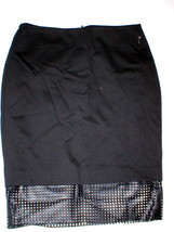New NWT Womens 6 Donna Degnan Faux Perforated Leather Trim Skirt Black USA Slit - £216.42 GBP