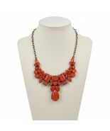 Coldwater Creek Coral Statement Bib Necklace Gold Tone Chain Signed C - €19,17 EUR