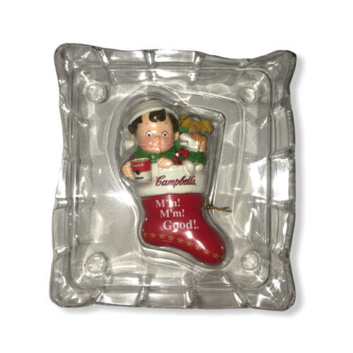 Primary image for Campbells Soup Kid Christmas Tree Ornament 2001 Boy in Stocking w/ Puppy