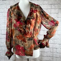 Vtg Capriccio Durchsichtig Seide Blumen Bluse Damen 8 M Gerüscht Hemd - £44.19 GBP